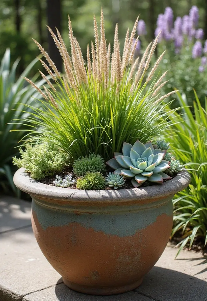 30 Easy Fall Planter Ideas That Add Warm Seasonal Color - 21. Drought-tolerant Fall Planter
