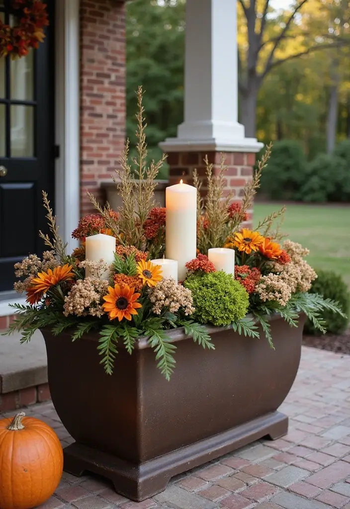 30 Easy Fall Planter Ideas That Add Warm Seasonal Color - 23. Seasonal Candle Planters