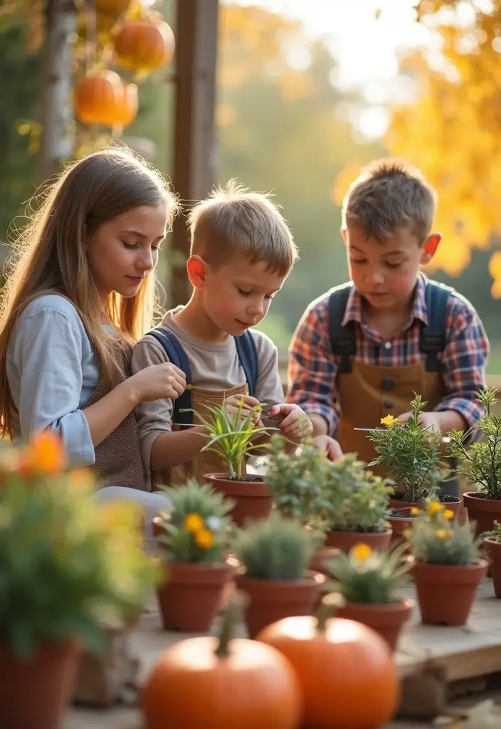 30 Easy Fall Planter Ideas That Add Warm Seasonal Color - 25. Family Activity Planters