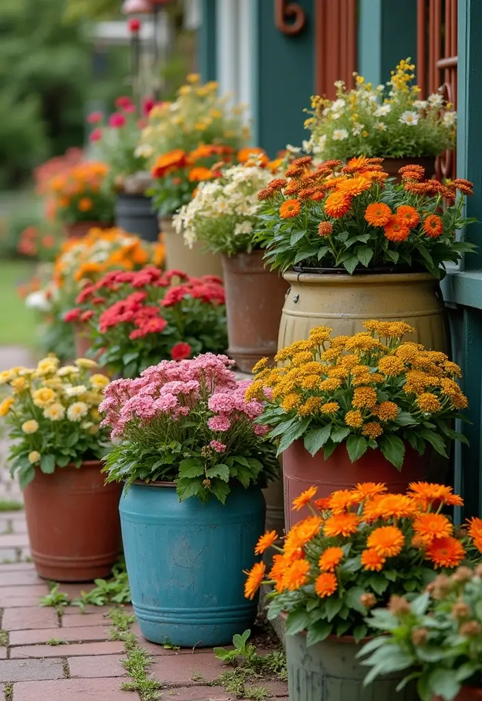 30 Easy Fall Planter Ideas That Add Warm Seasonal Color - 26. Upcycled Containers