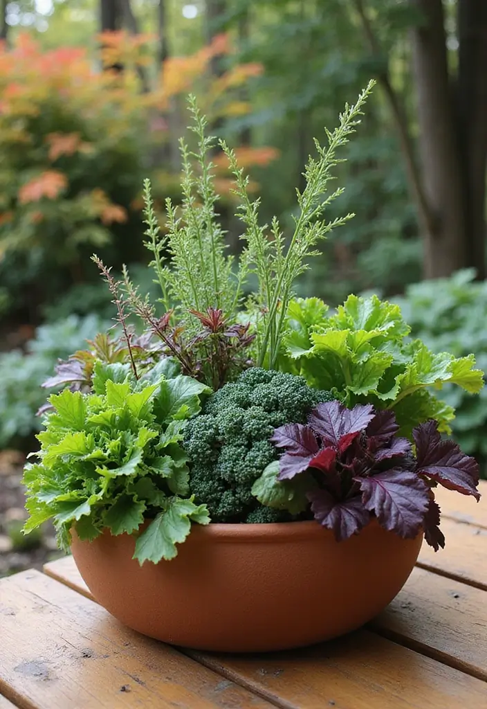 30 Easy Fall Planter Ideas That Add Warm Seasonal Color - 5. Edible Autumn Planter