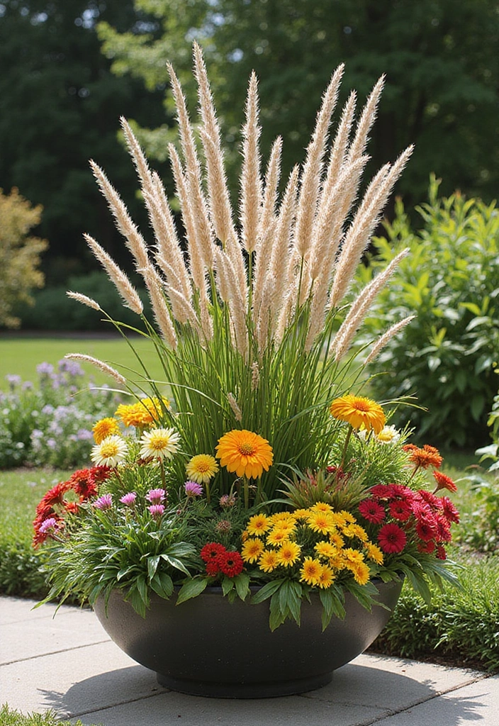 30 Easy Fall Planter Ideas That Add Warm Seasonal Color - 7. Seasonal Grasses and Foliage