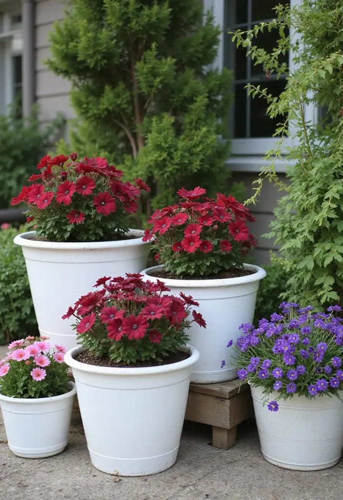 30 Easy Fall Planter Ideas That Add Warm Seasonal Color - 8. Classic White Pots