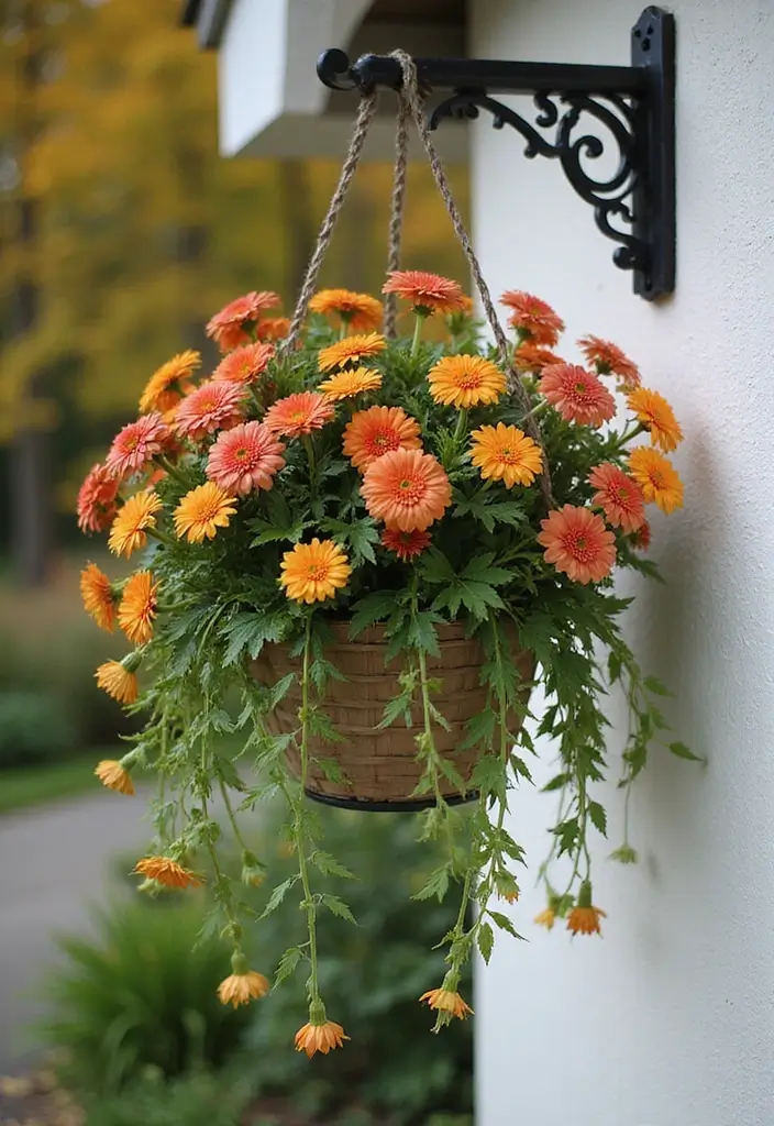 30 Easy Fall Planter Ideas That Add Warm Seasonal Color - 9. Hanging Basket of Wonders