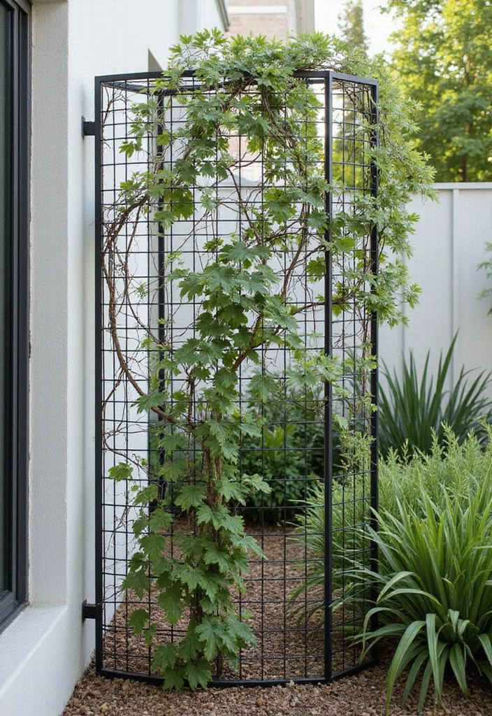 30 Free-Standing Trellis Ideas That Make a Statement 145 30 Free-Standing Trellis Ideas That Make a Statement - 23. Minimalist Wire Mesh Trellis