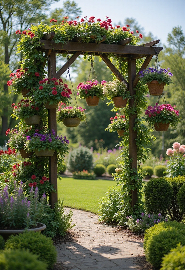 30 Free-Standing Trellis Ideas That Make a Statement 171 30 Free-Standing Trellis Ideas That Make a Statement - 27. Trellis with Hanging Baskets