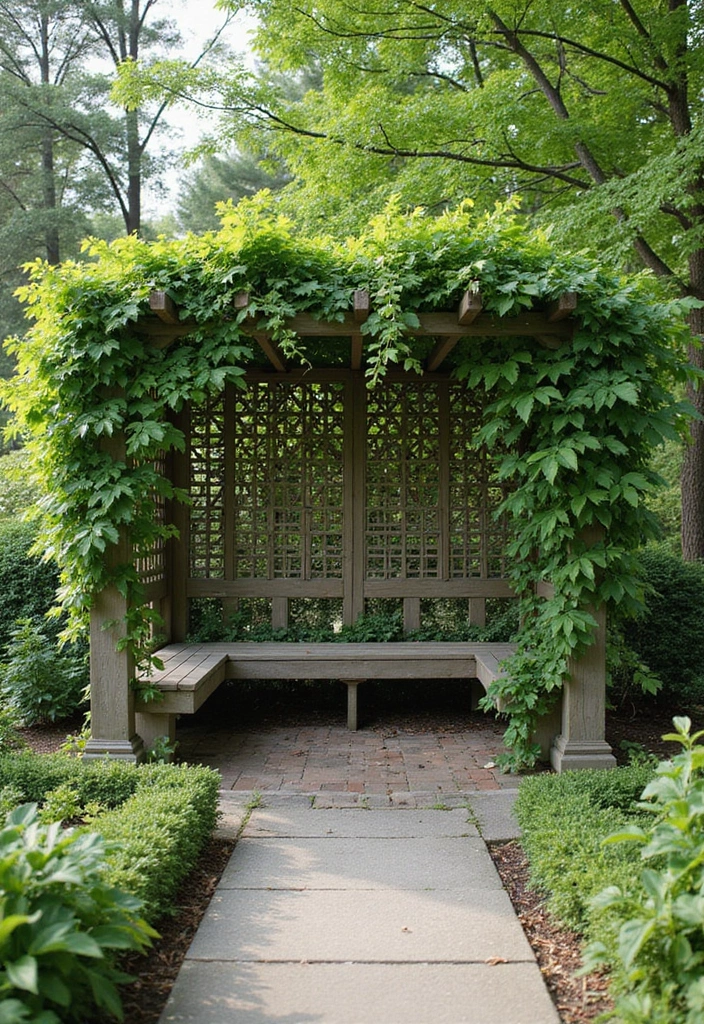 30 Free-Standing Trellis Ideas That Make a Statement 178 30 Free-Standing Trellis Ideas That Make a Statement - 28. Trellis with Integrated Seating