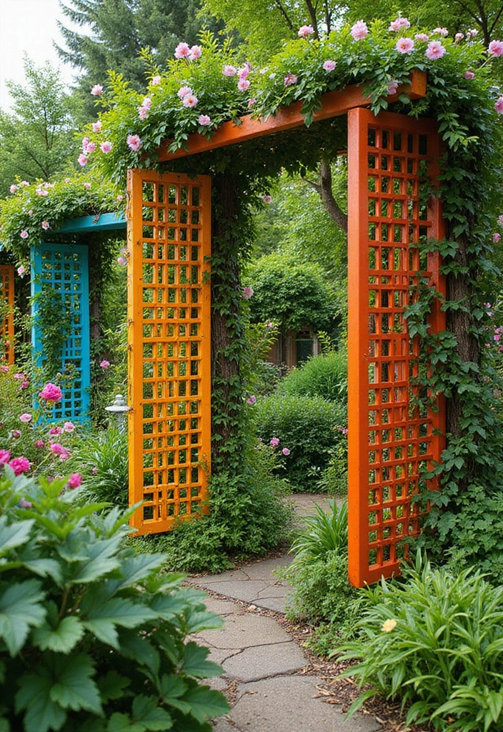 30 Free-Standing Trellis Ideas That Make a Statement 39 30 Free-Standing Trellis Ideas That Make a Statement - 7. Colorful Trellis Panels