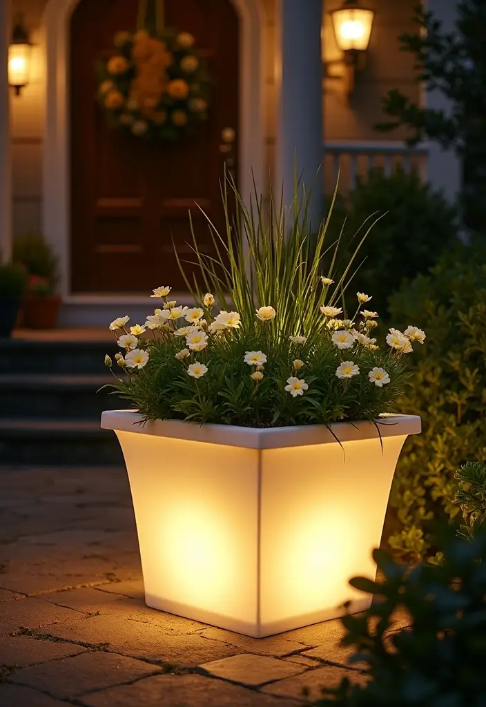 30 Front Porch Planter Ideas to Boost Your Curb Appeal 112 30 Front Porch Planter Ideas to Boost Your Curb Appeal - 18. Light-Up Planters