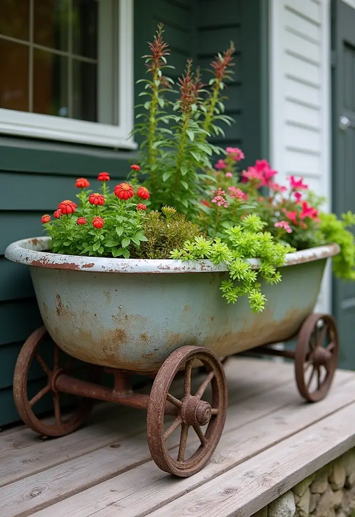30 Front Porch Planter Ideas to Boost Your Curb Appeal 124 30 Front Porch Planter Ideas to Boost Your Curb Appeal - 20. Repurposed Items