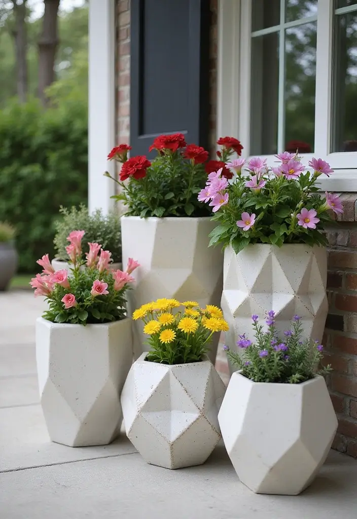 30 Front Porch Planter Ideas to Boost Your Curb Appeal 138 30 Front Porch Planter Ideas to Boost Your Curb Appeal - 22. Modern Geometric Planters