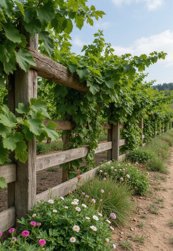30 Grapes Trellis Ideas for a Flourishing Backyard Vineyard - 11. Rustic Fence Trellis