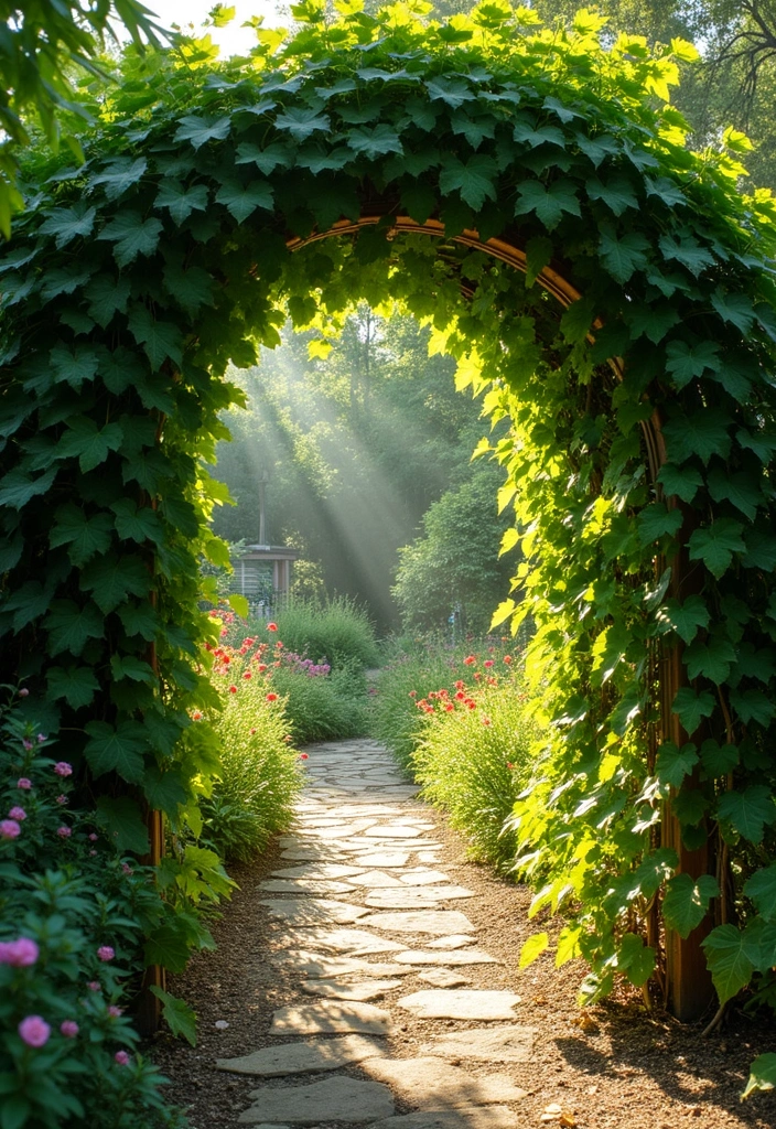 30 Grapes Trellis Ideas for a Flourishing Backyard Vineyard - 12. Archway Covered with Grape Vines