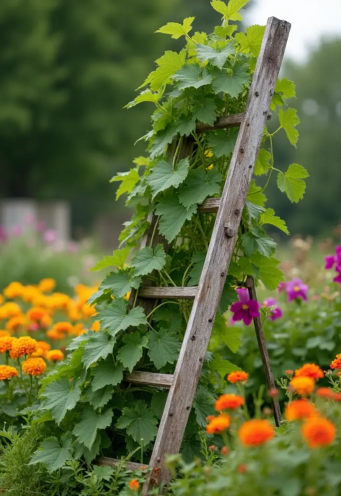 30 Grapes Trellis Ideas for a Flourishing Backyard Vineyard - 16. Vintage Ladder Trellis