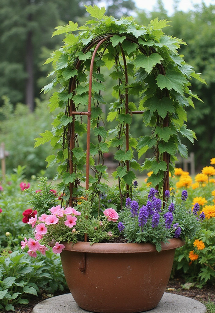 30 Grapes Trellis Ideas for a Flourishing Backyard Vineyard - 17. Container Trellis Garden