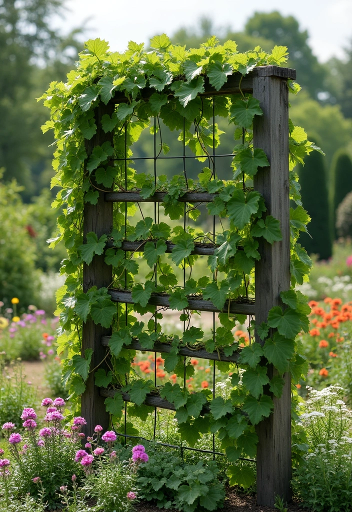 30 Grapes Trellis Ideas for a Flourishing Backyard Vineyard - 21. Vertical Garden Frame