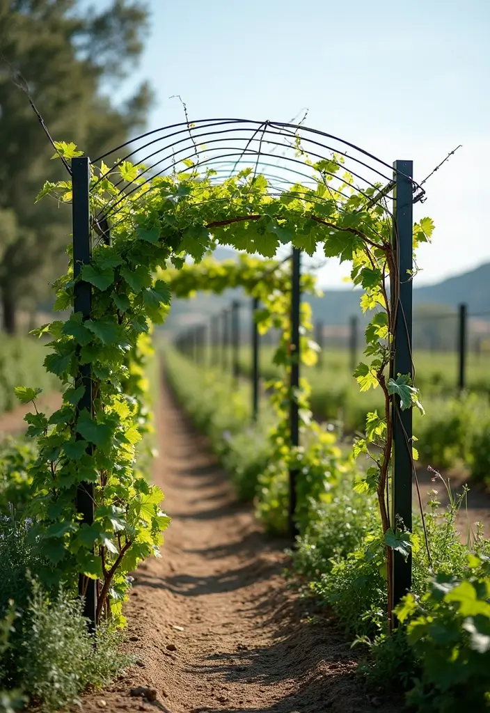 30 Grapes Trellis Ideas for a Flourishing Backyard Vineyard - 23. Tension Wire Trellis
