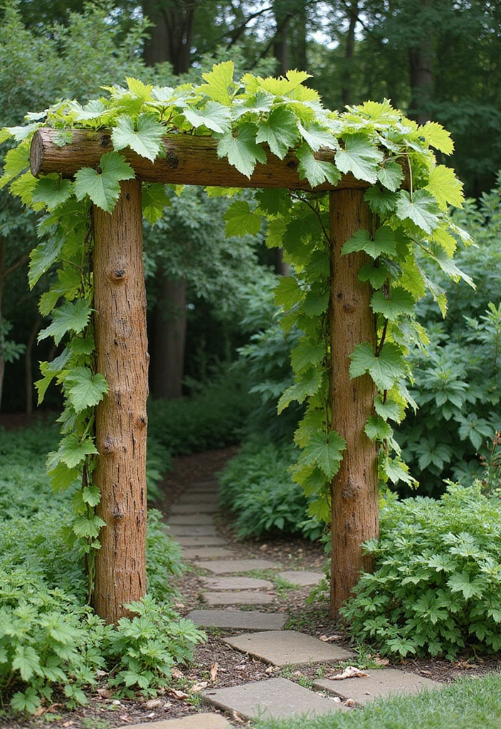 30 Grapes Trellis Ideas for a Flourishing Backyard Vineyard - 25. Natural Log Trellis