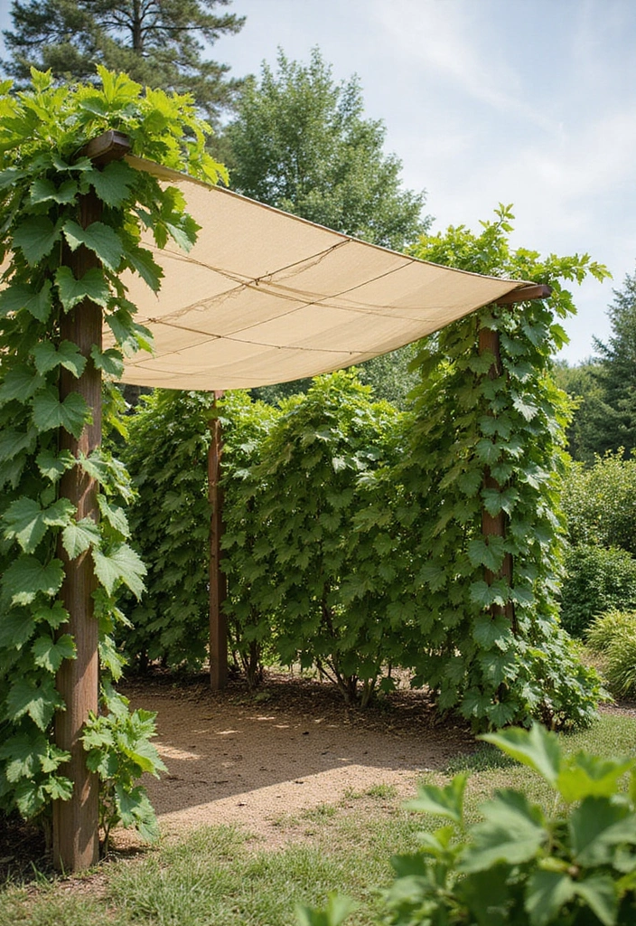 30 Grapes Trellis Ideas for a Flourishing Backyard Vineyard - 26. Shade Cloth Trellis