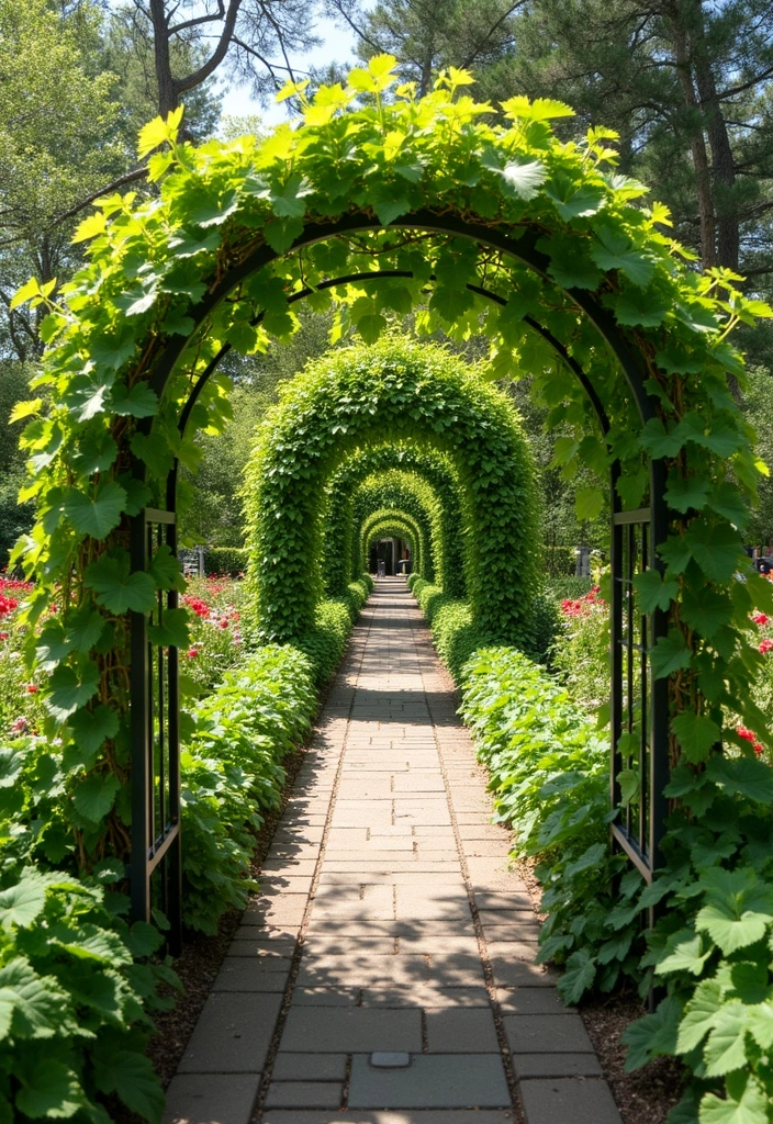 30 Grapes Trellis Ideas for a Flourishing Backyard Vineyard - 28. Grape Tunnel Trellis