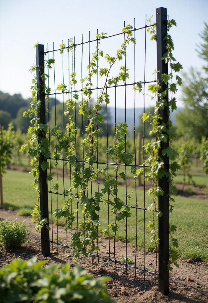 30 Grapes Trellis Ideas for a Flourishing Backyard Vineyard - 3. Vertical Wire Trellis