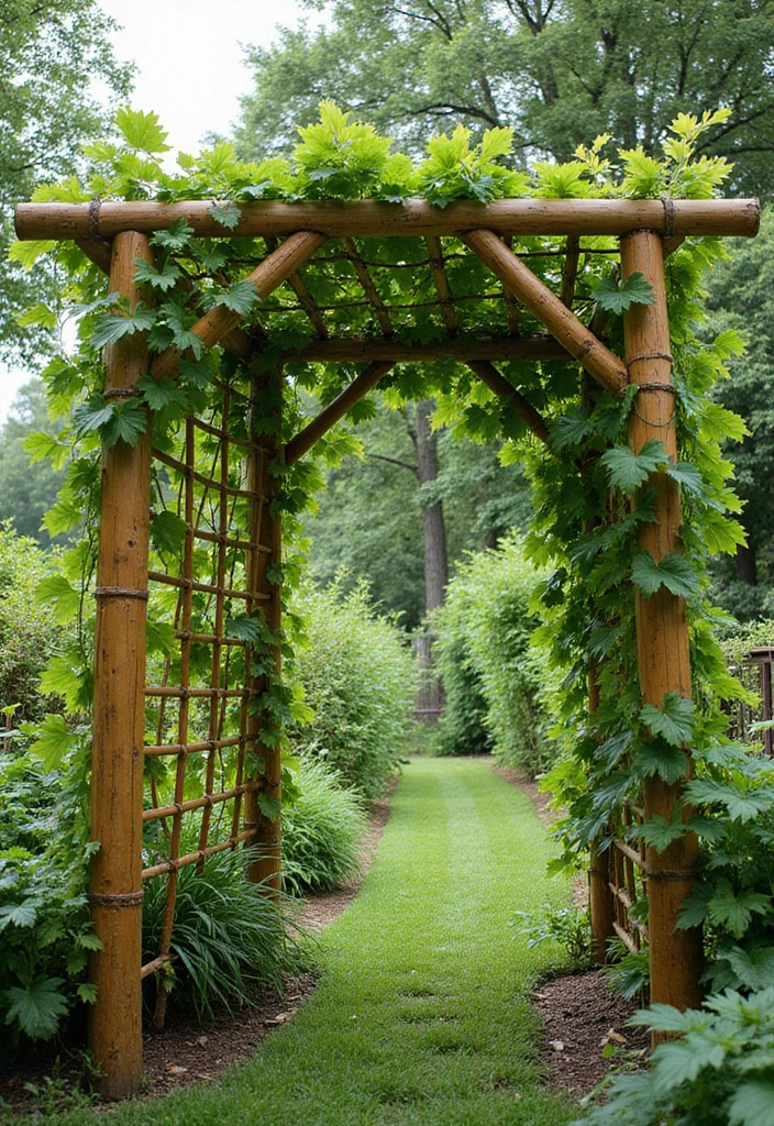30 Grapes Trellis Ideas for a Flourishing Backyard Vineyard - 30. Eco-friendly Bamboo Trellis