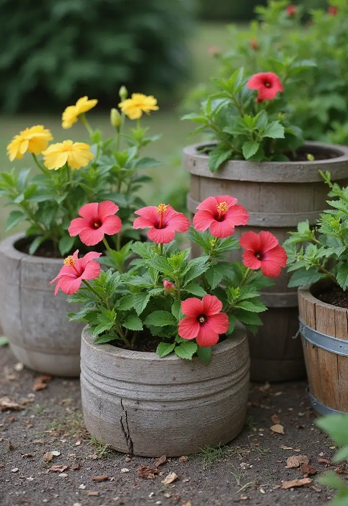 30 Hibiscus Planter Ideas That Bring Tropical Beauty - 1. Rustic Wooden Planters