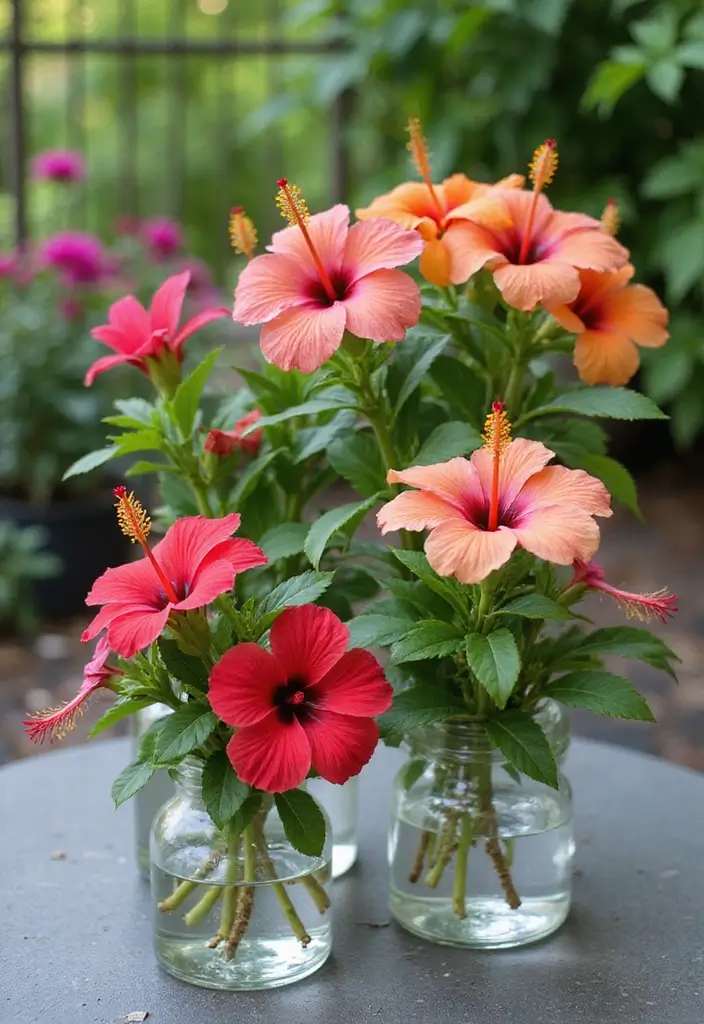 30 Hibiscus Planter Ideas That Bring Tropical Beauty - 11. Glass Containers