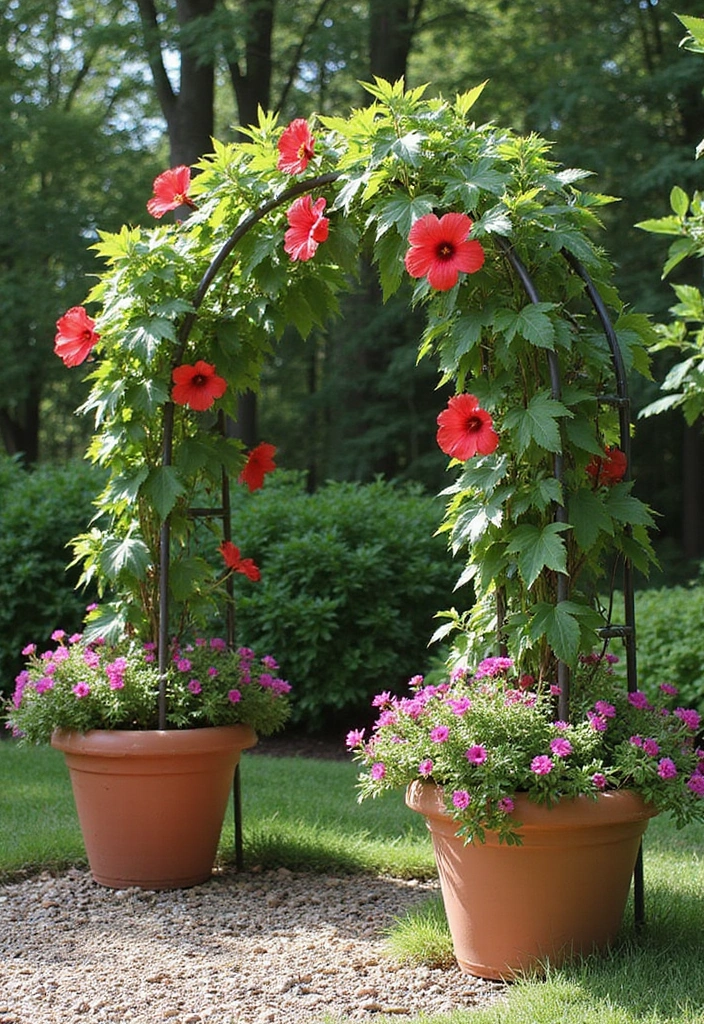 30 Hibiscus Planter Ideas That Bring Tropical Beauty - 16. Garden Trellis Planters