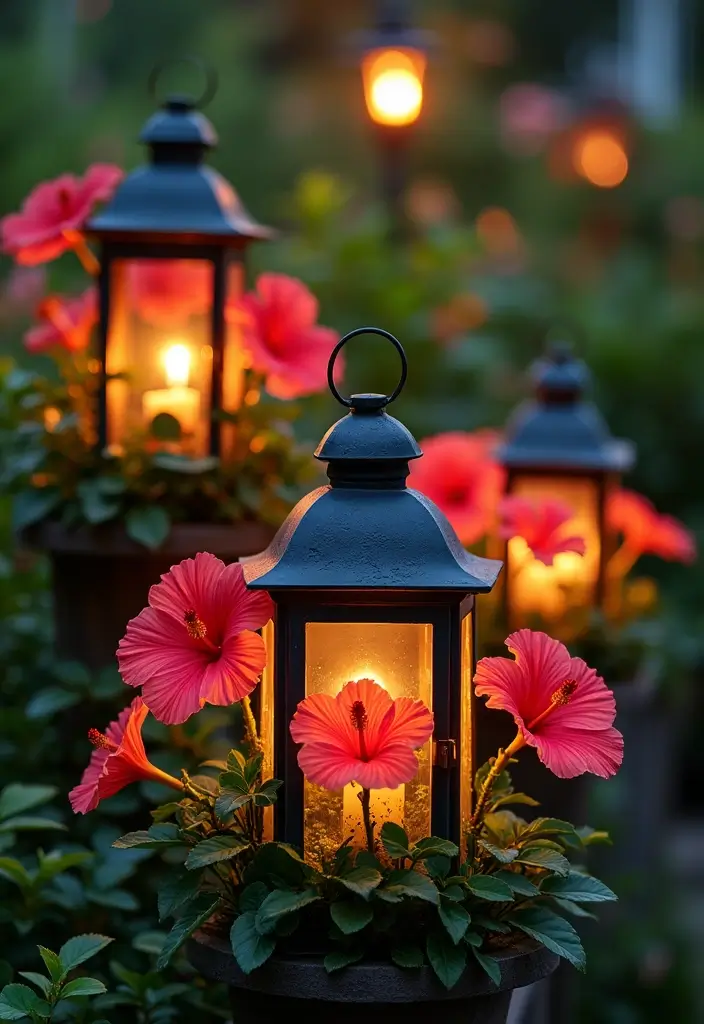 30 Hibiscus Planter Ideas That Bring Tropical Beauty - 24. Lantern Planters