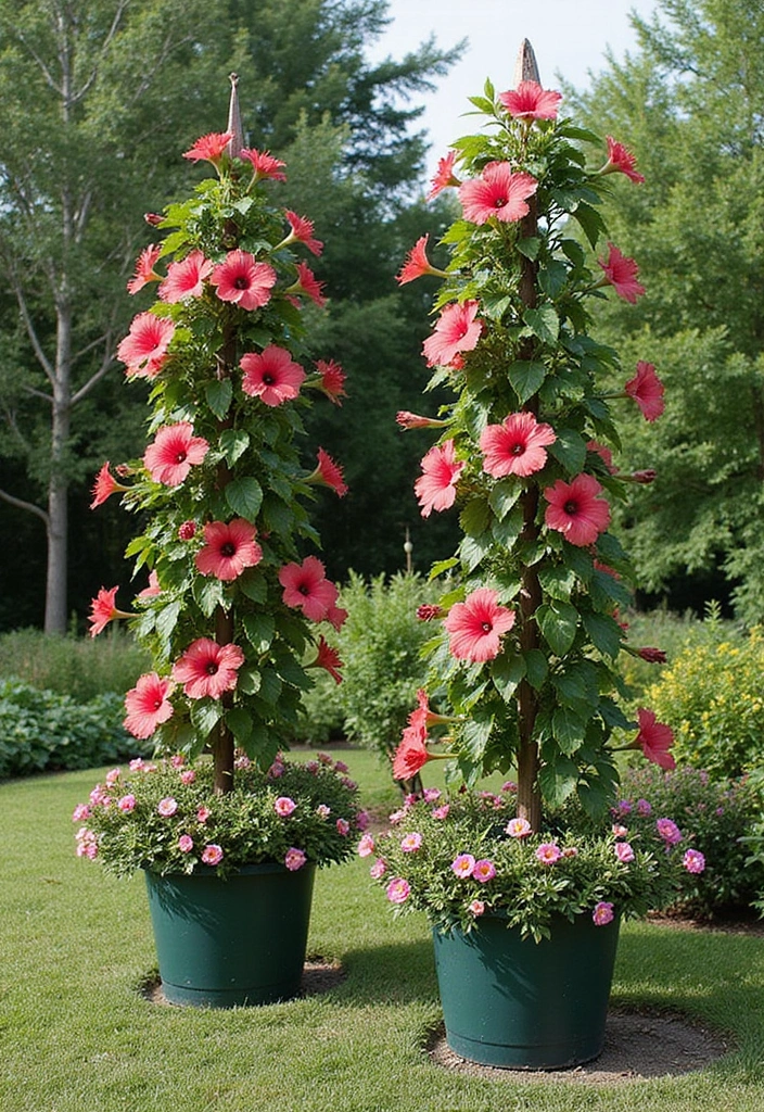 30 Hibiscus Planter Ideas That Bring Tropical Beauty - 25. Climbing Trellis Planters