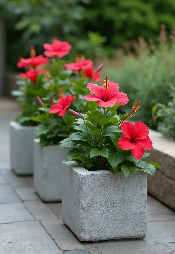 30 Hibiscus Planter Ideas That Bring Tropical Beauty - 27. Concrete Blocks