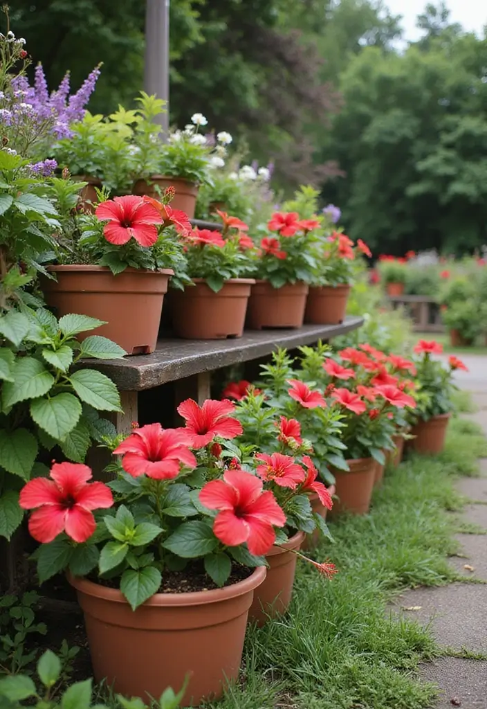 30 Hibiscus Planter Ideas That Bring Tropical Beauty - 29. Terraced Planters