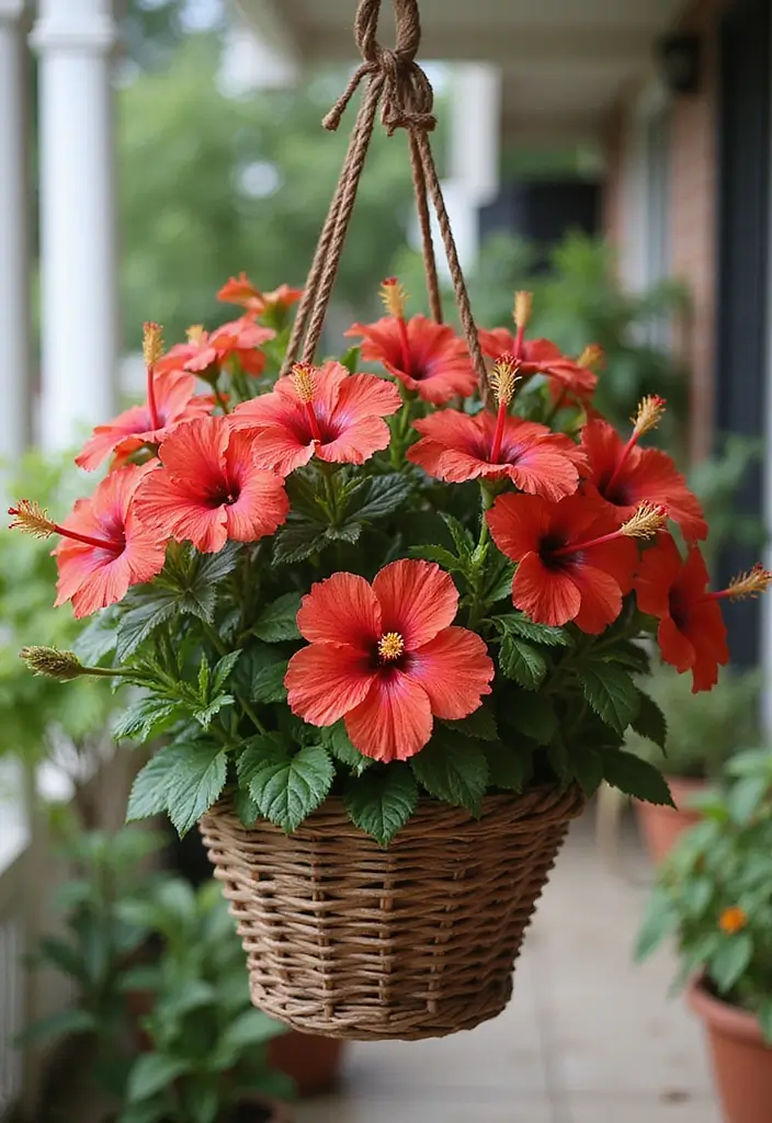 30 Hibiscus Planter Ideas That Bring Tropical Beauty - 3. Hanging Baskets
