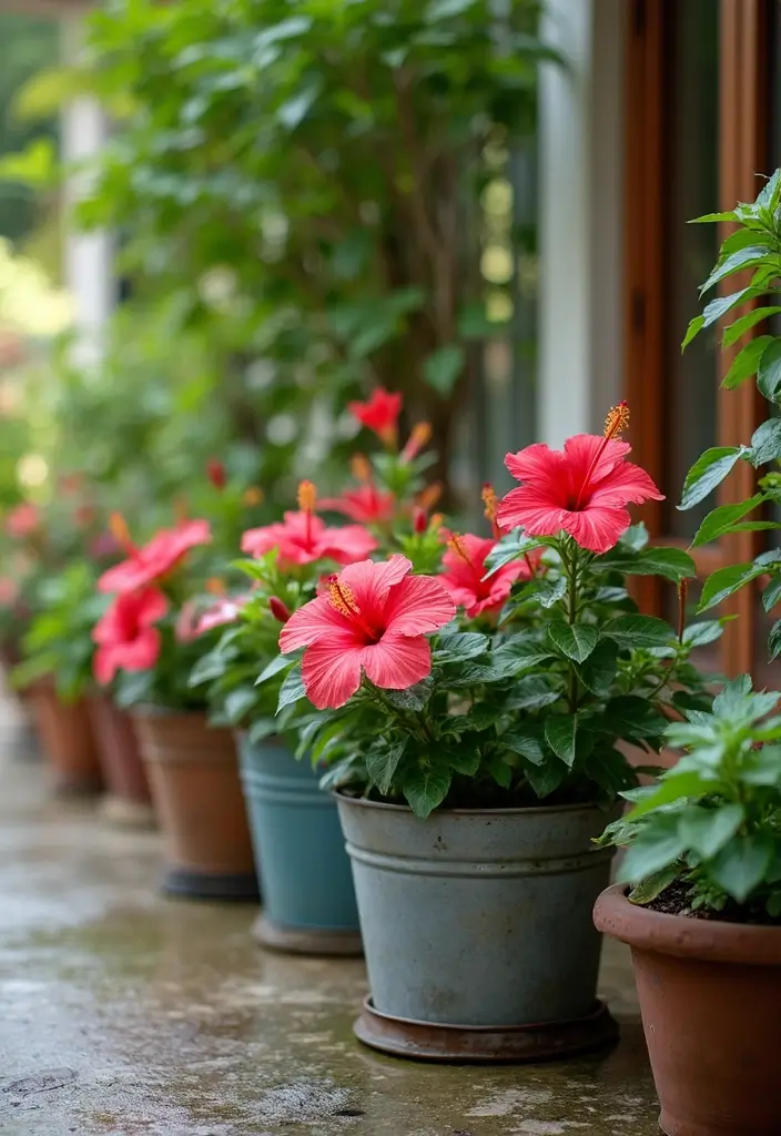 30 Hibiscus Planter Ideas That Bring Tropical Beauty - 6. Decorative Metal Tubs