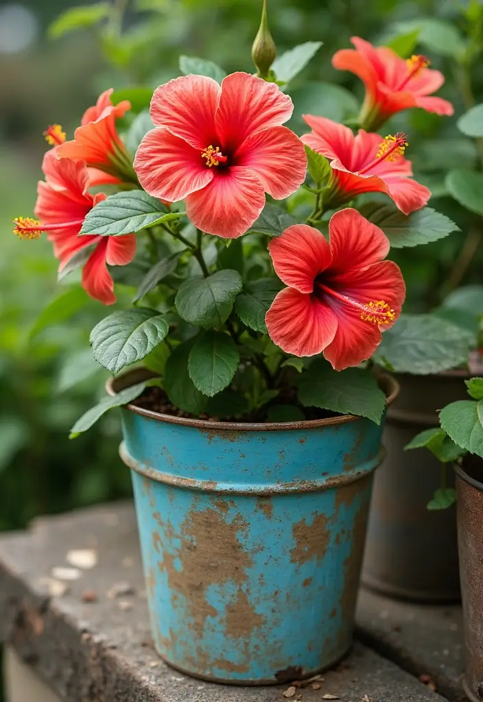 30 Hibiscus Planter Ideas That Bring Tropical Beauty - 8. Recycled Containers
