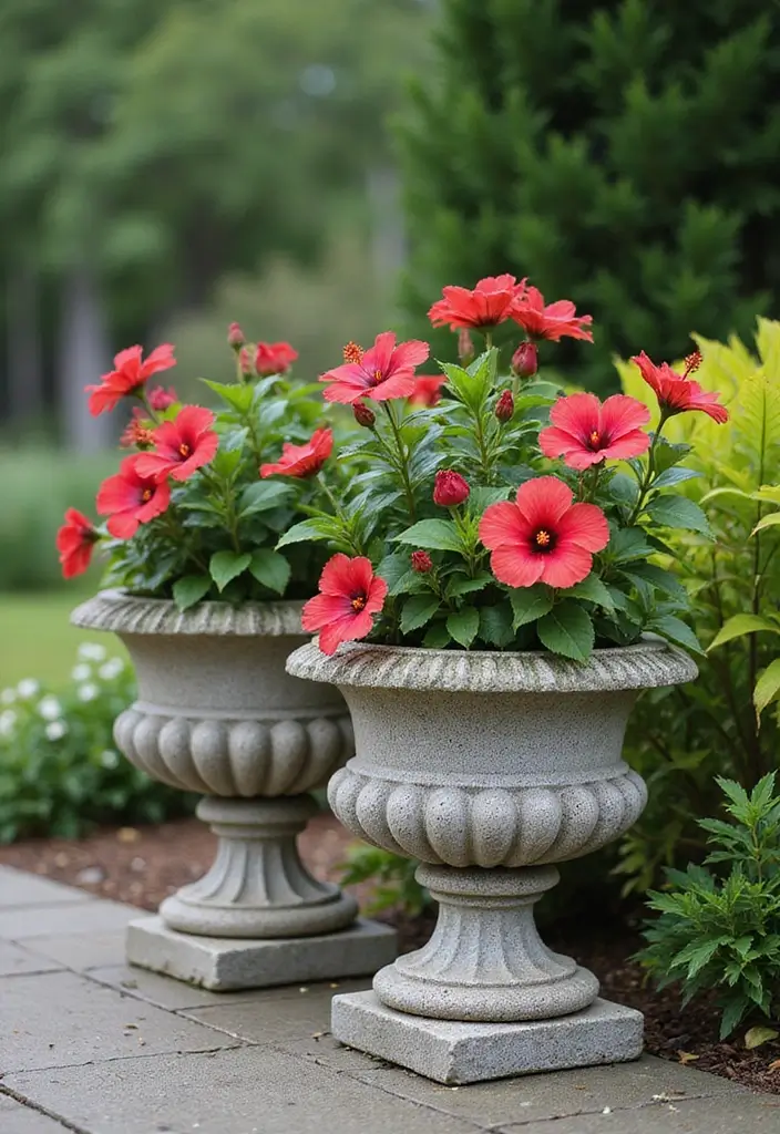 30 Hibiscus Planter Ideas That Bring Tropical Beauty - 9. Stone Planters
