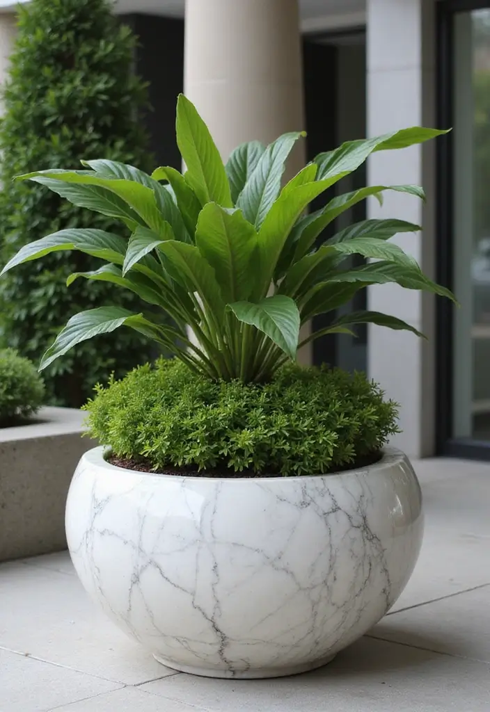30 Large Round Planter Ideas That Make a Statement - 12. Elegant Marble Planters