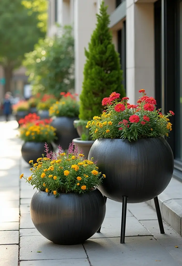 30 Large Round Planter Ideas That Make a Statement - 15. Large Round Planters on Legs