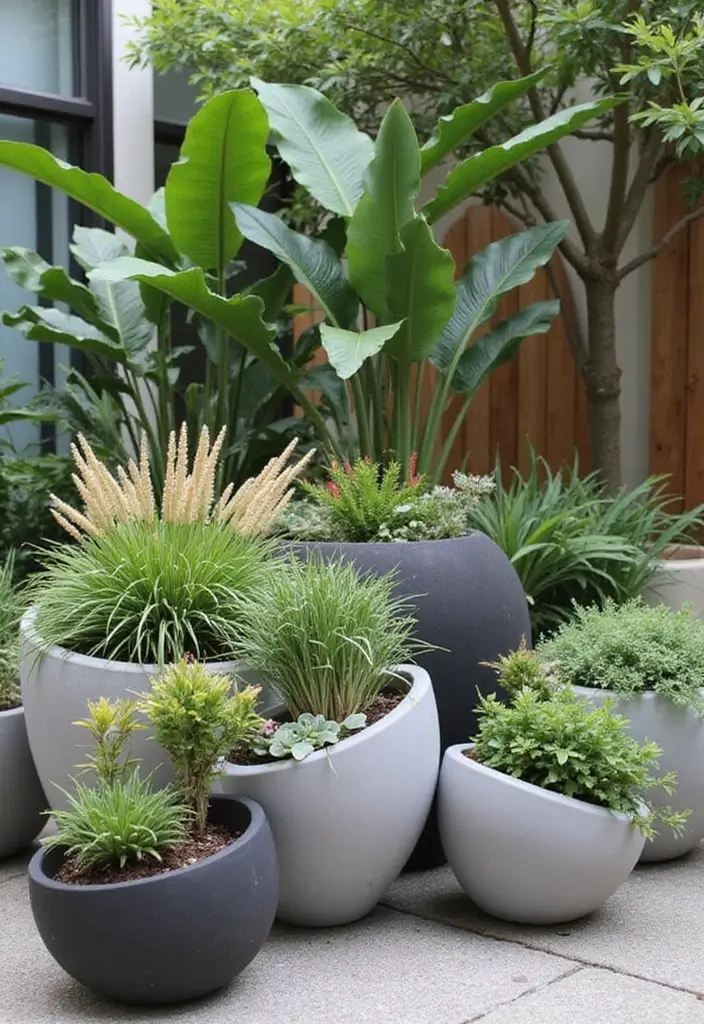 30 Large Round Planter Ideas That Make a Statement - 16. Unique Geometric Planters