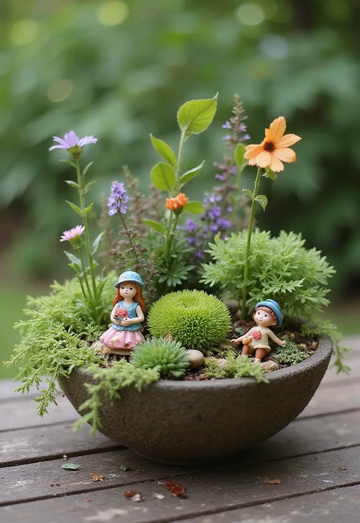 30 Large Round Planter Ideas That Make a Statement - 19. Charming Fairy Garden Planters