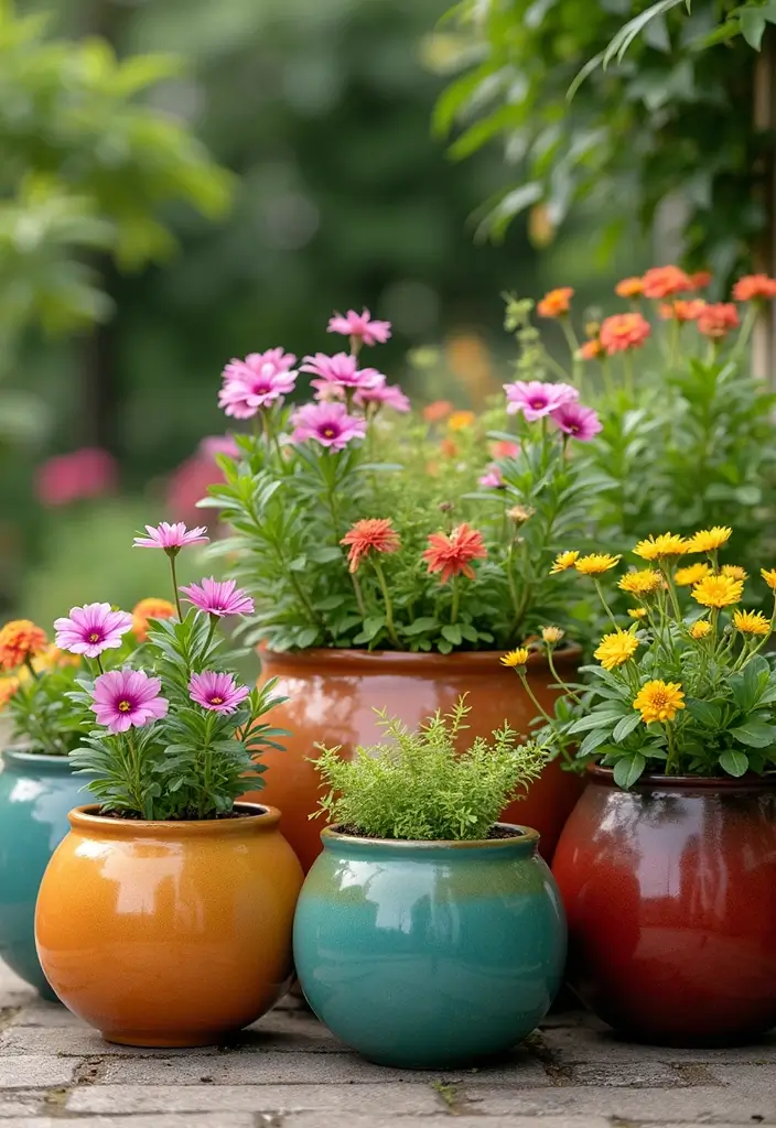30 Large Round Planter Ideas That Make a Statement - 2. Colorful Glazed Ceramics