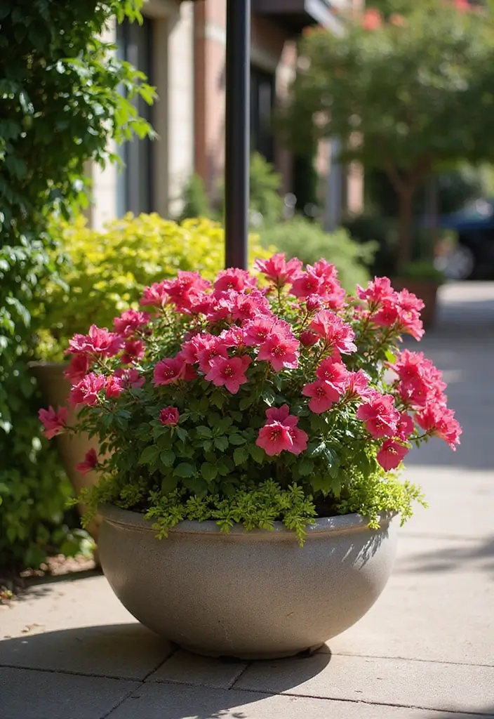 30 Large Round Planter Ideas That Make a Statement - 20. Beautiful Bougainvillea Planters