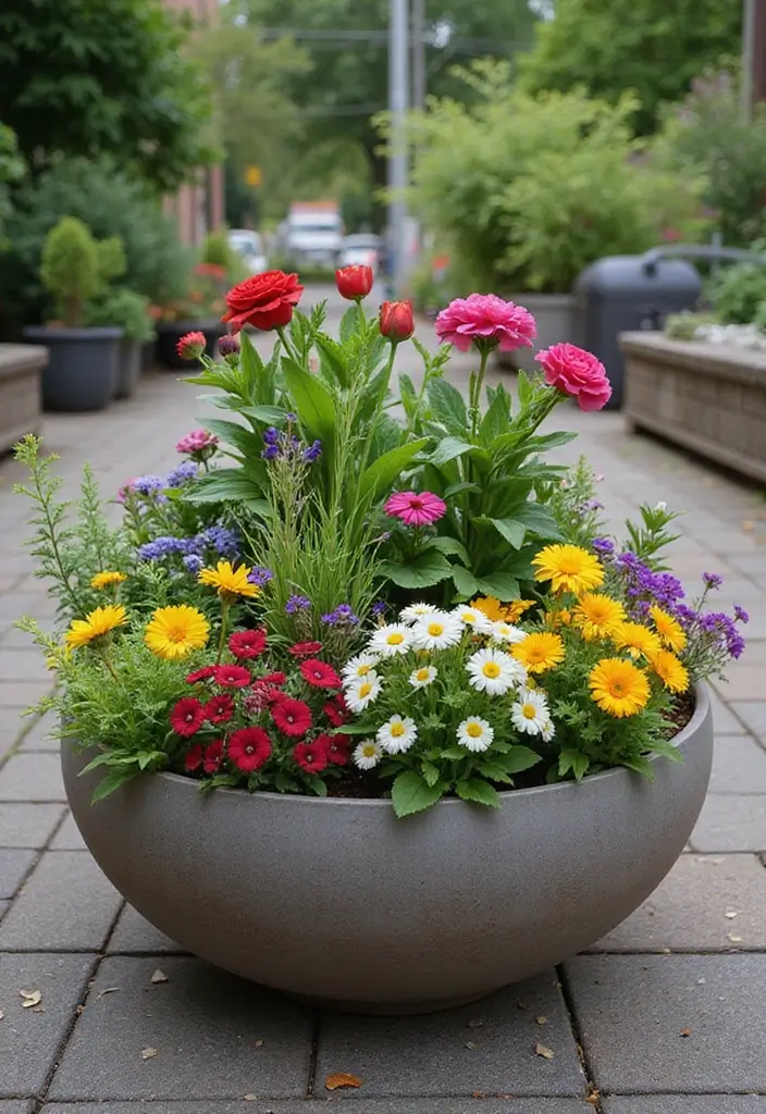 30 Large Round Planter Ideas That Make a Statement - 26. Edible Flower Planters