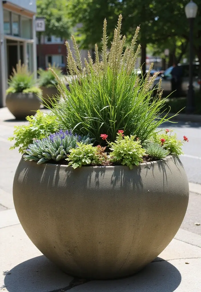 30 Large Round Planter Ideas That Make a Statement - 27. Drought-Resistant Planters