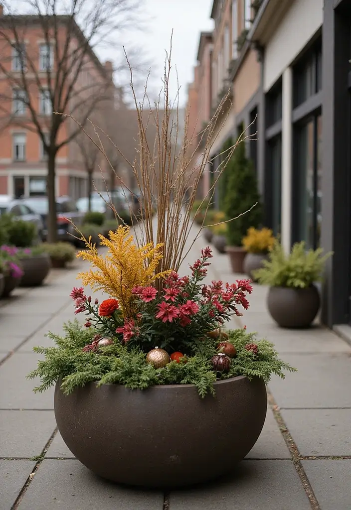 30 Large Round Planter Ideas That Make a Statement - 30. Seasonal Themed Planters