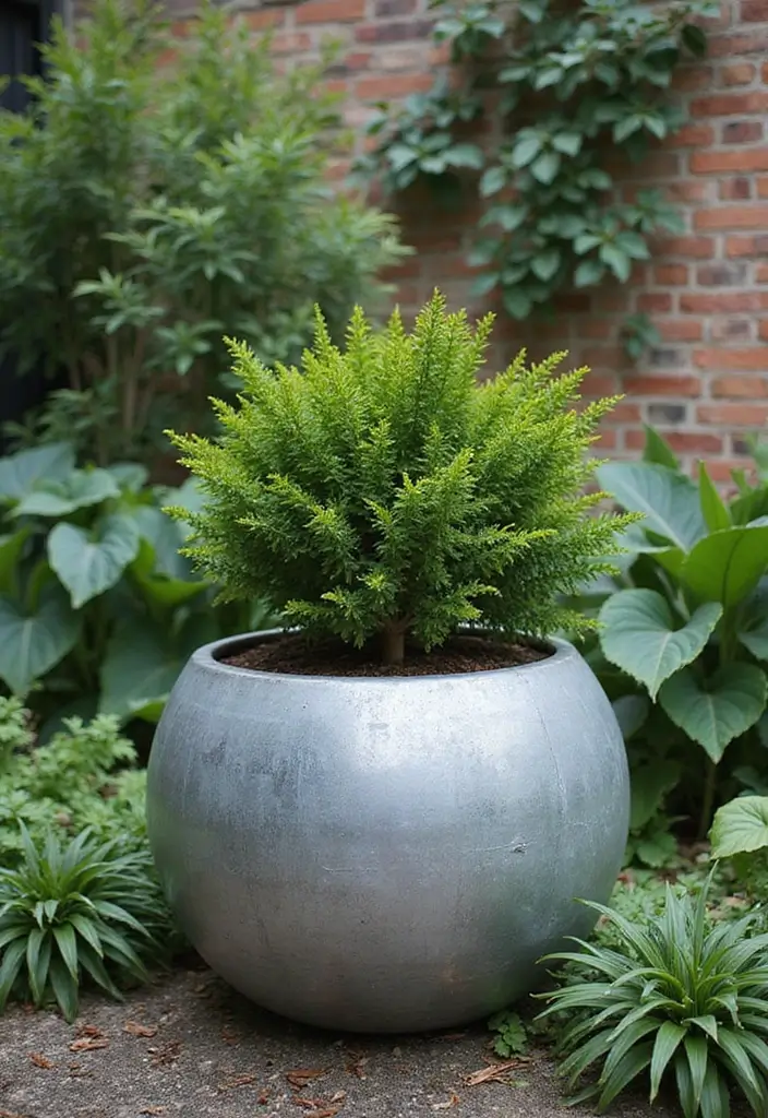 30 Large Round Planter Ideas That Make a Statement - 4. Metal Industrial Style
