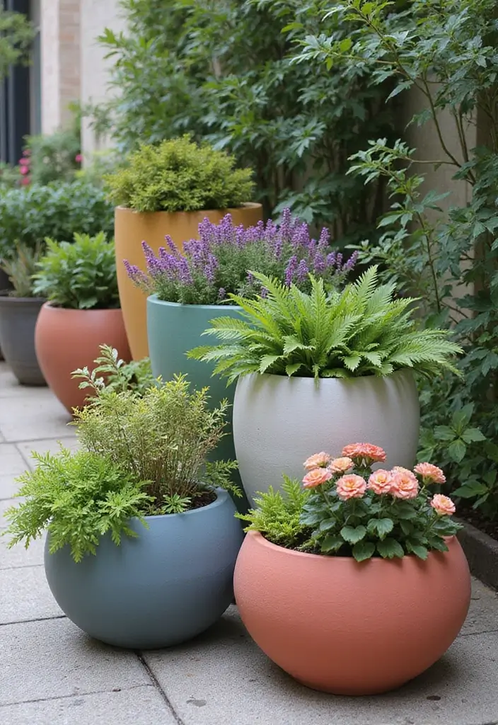 30 Large Round Planter Ideas That Make a Statement - 6. Artistic Fiberstone Planters