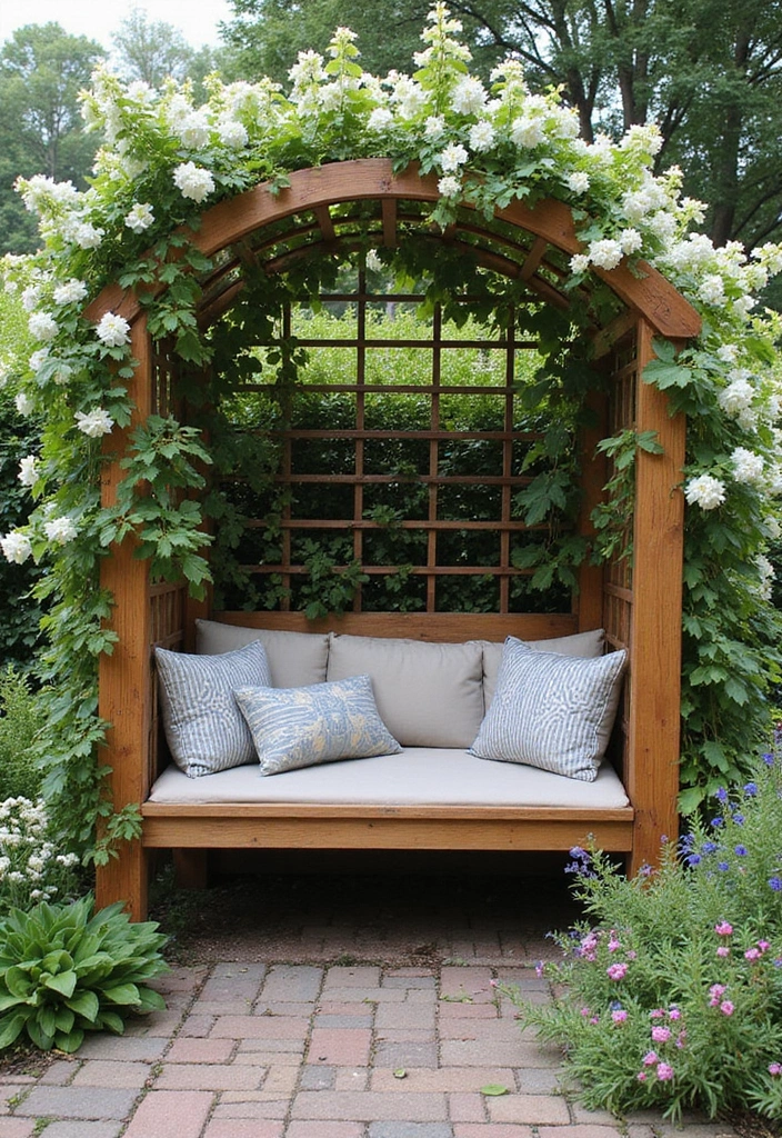30 Lattice Trellis Ideas That Combine Beauty and Function - 19. Trellis with Built-in Seating
