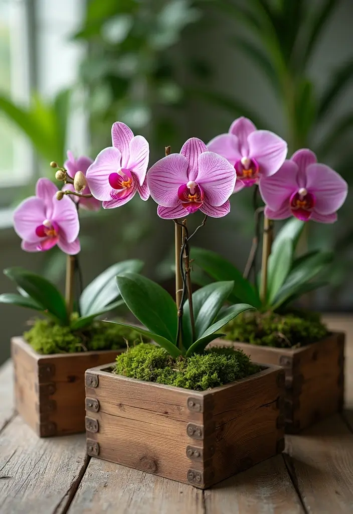 30 Orchid Planter Ideas That Highlight Elegant Blooms 8 30 Orchid Planter Ideas That Highlight Elegant Blooms - 2. Rustic Wooden Boxes
